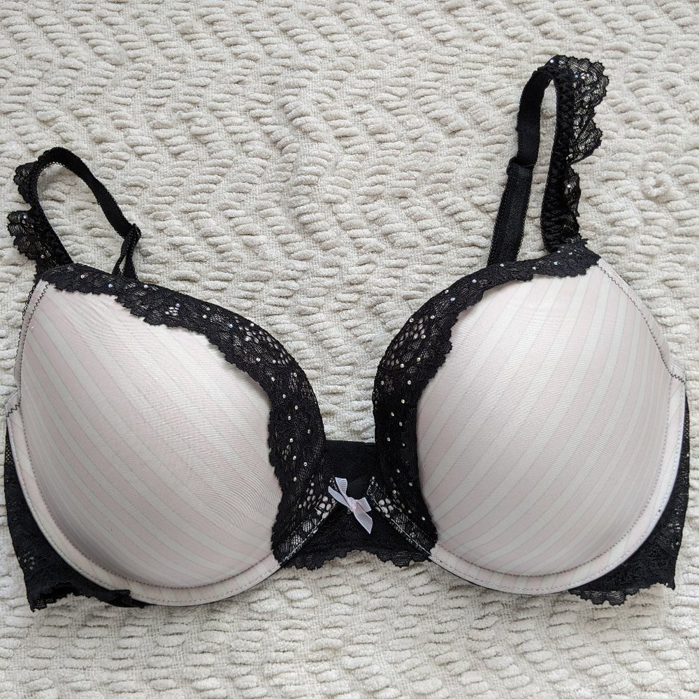 Victorias Secret Dream Angel Pushup Pink Striped Bra 36D EUC